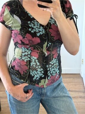 Vintage Le Chateau Sheer Floral Blouse Fairy Y2K Office Siren Romantic M
